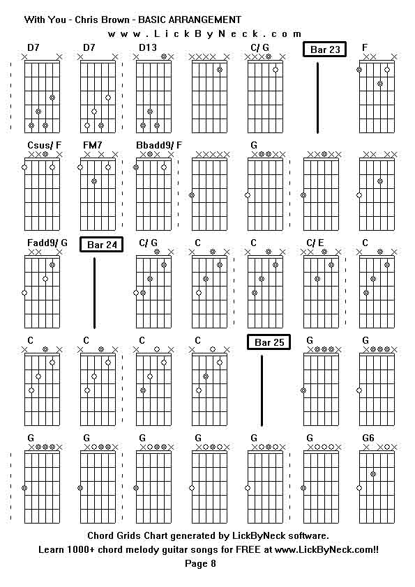 Chord Grids Chart of chord melody fingerstyle guitar song-With You - Chris Brown - BASIC ARRANGEMENT,generated by LickByNeck software.